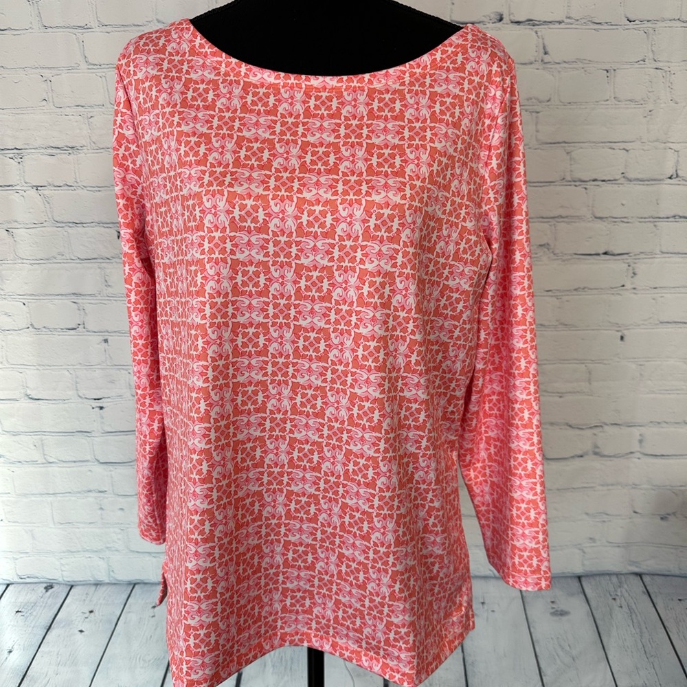 Vineyard Vines Sankaty Printed Boatneck Top - Sunrise Pink - Size Large